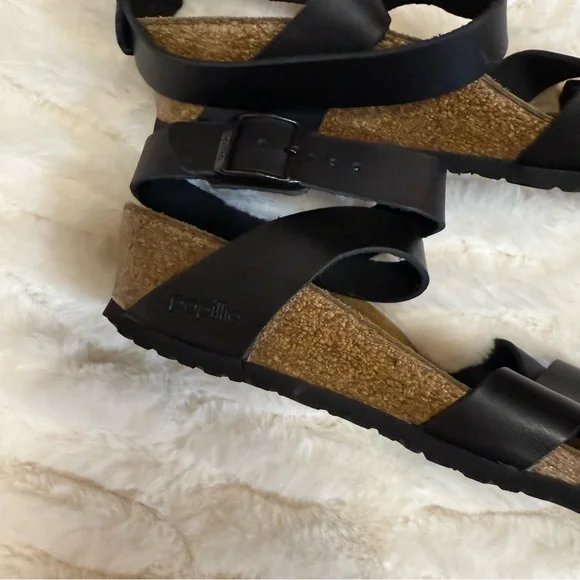 Birkenstock Papillio Black Sandals with Cork Footbed and Buckle Straps - Picture 4 of 7